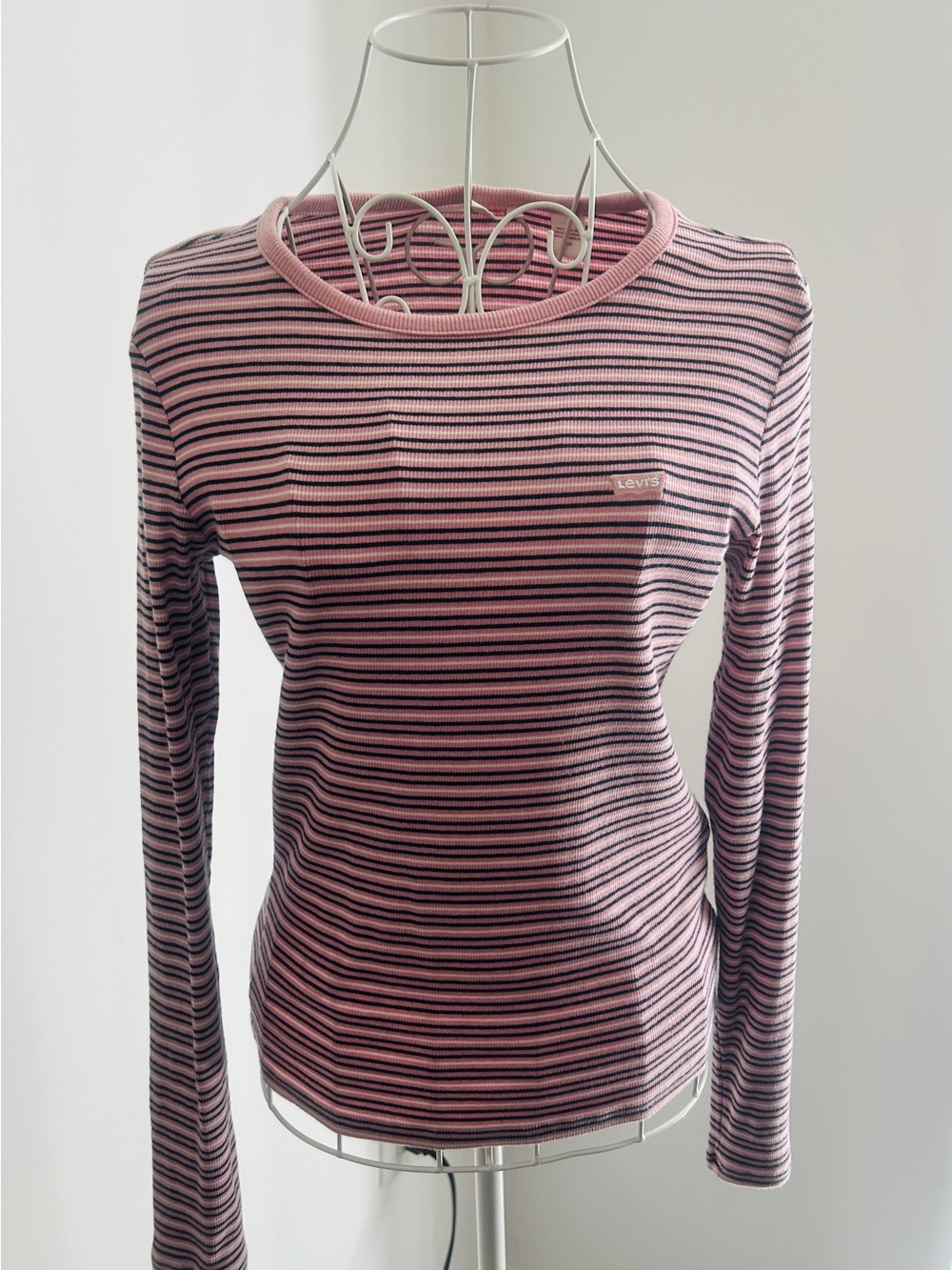 โ Levi's Pink & Black Striped Ribbed Long Sleeve Tee โ Size Sโ
